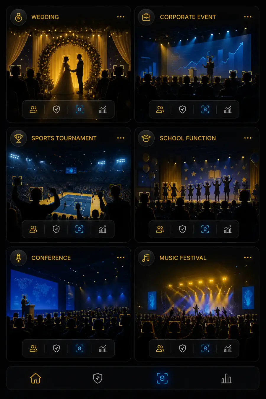 Wedding, corporate, sports, and festival events with AI face match
