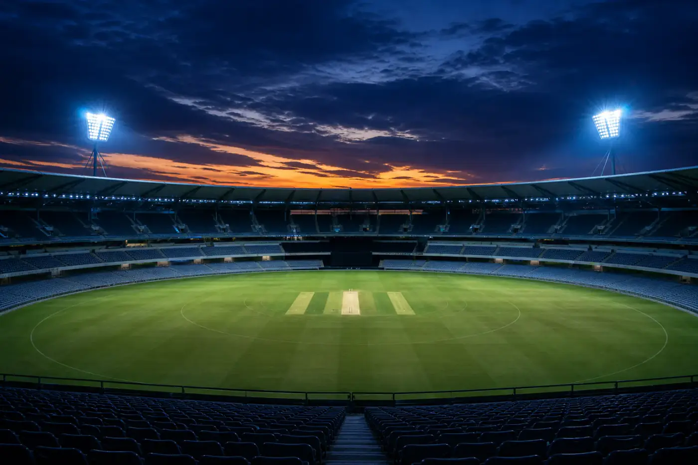 Cricket ground at dusk ready for fan photo delivery