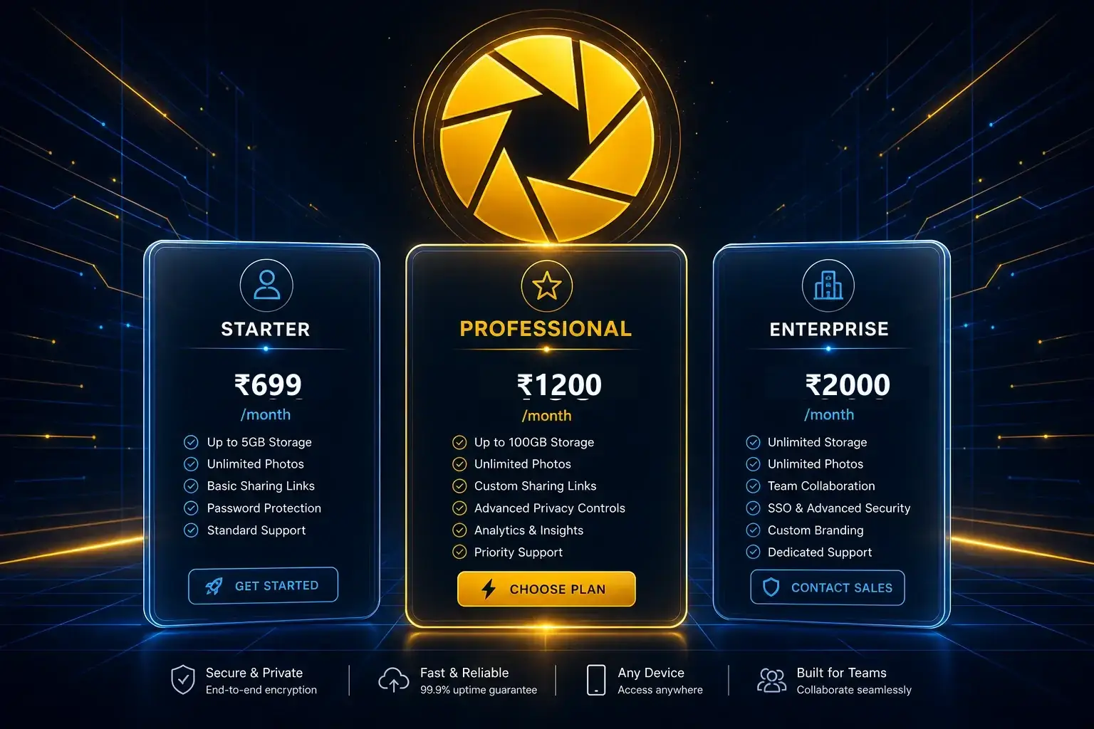 Pricing — Starter, Professional, and Enterprise plan tiers